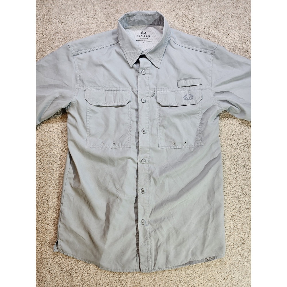 Realtree Fishing Performance Shirt Mens Small Pearl Blue Short Sleeve Vented